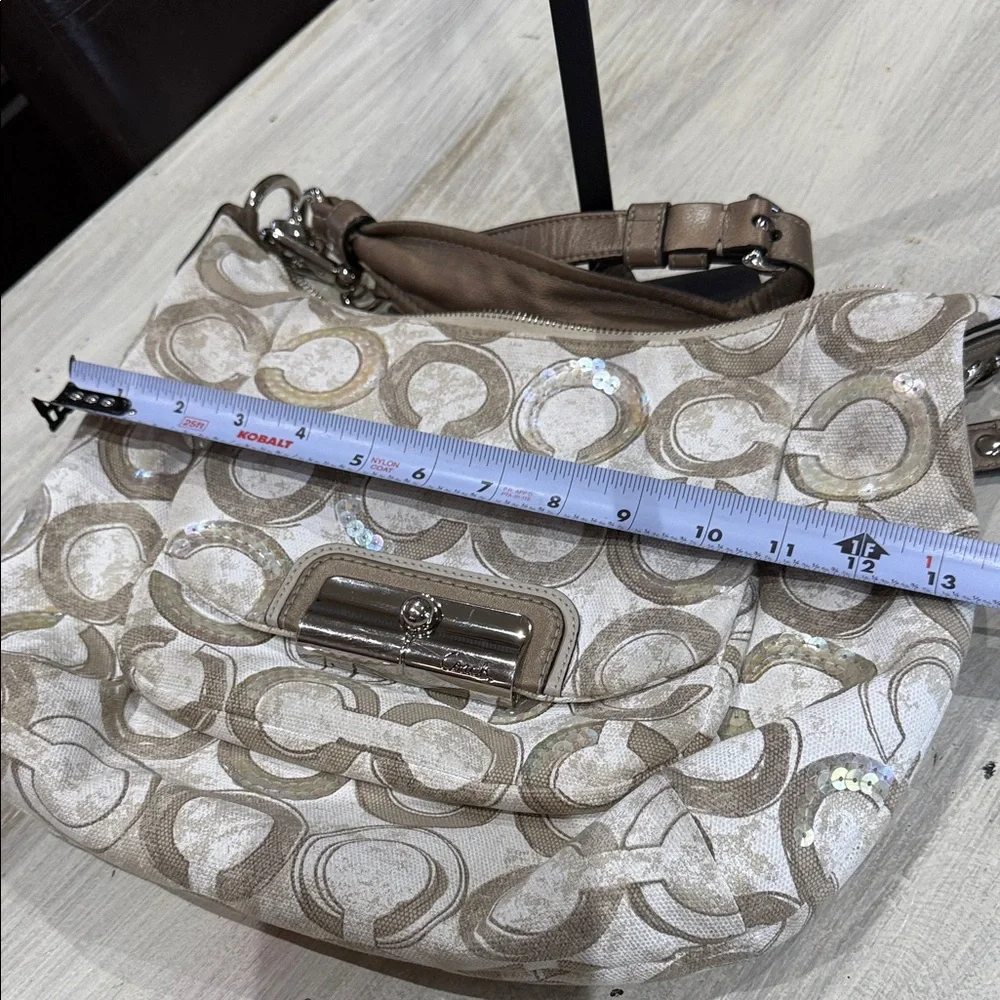 Coach Kristin Cream and Tan Signature Sequin Hobo Bag-EUC